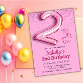 ピンクグリッターかわいいバルーン第2ガーリー位の誕生日 招待状