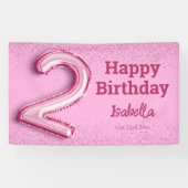 ピンクグリッターかわいいバルーン第2ガーリー位の誕生日 横断幕 (横)