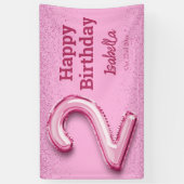 ピンクグリッターかわいいバルーン第2ガーリー位の誕生日 横断幕 (縦)