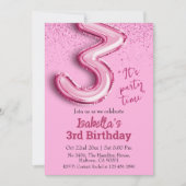 ピンクグリッターかわいいバルーン第3ガーリー位の誕生日 招待状 (正面)