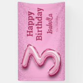 ピンクグリッターかわいいバルーン第3ガーリー位の誕生日 横断幕 (縦)