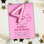 ピンクグリッターかわいいバルーン第4ガーリー位の誕生日 招待状