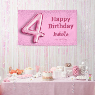 ピンクグリッターかわいいバルーン第4ガーリー位の誕生日 横断幕
