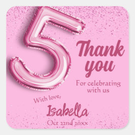 ピンクグリッターかわいいバルーン第5ガーリー位の誕生日 スクエアシール