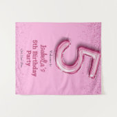 ピンクグリッターかわいいバルーン第5ガーリー位の誕生日 タペストリー (正面(横))