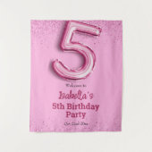 ピンクグリッターかわいいバルーン第5ガーリー位の誕生日 タペストリー (正面)