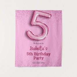 ピンクグリッターかわいいバルーン第5ガーリー位の誕生日 タペストリー