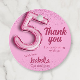 ピンクグリッターかわいいバルーン第5ガーリー位の誕生日 フェイバータグ