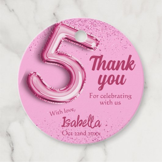 ピンクグリッターかわいいバルーン第5ガーリー位の誕生日 フェイバータグ (正面)