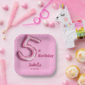 ピンクグリッターかわいいバルーン第5ガーリー位の誕生日 ペーパープレート (パーティー)