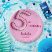 ピンクグリッターかわいいバルーン第5ガーリー位の誕生日 ペーパープレート (パーティー)