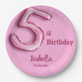 ピンクグリッターかわいいバルーン第5ガーリー位の誕生日 ペーパープレート (正面)