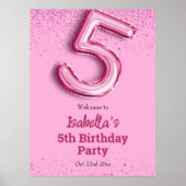 ピンクグリッターかわいいバルーン第5ガーリー位の誕生日 ポスター (正面)