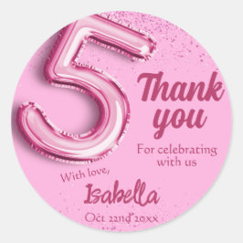 ピンクグリッターかわいいバルーン第5ガーリー位の誕生日 ラウンドシール