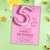 ピンクグリッターかわいいバルーン第5ガーリー位の誕生日 招待状