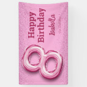ピンクグリッターかわいいバルーンnoガーリー8 8歳の誕生日 横断幕 (縦)