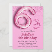 ピンクグリッターかわいいバルーンno.6ガーリー歳の誕生日 招待状 (正面)
