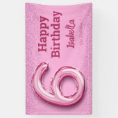 ピンクグリッターかわいいバルーンno.6ガーリー歳の誕生日 横断幕 (縦)