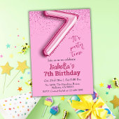 ピンクグリッターかわいいバルーンno.7 7歳ガーリーの誕生日 招待状