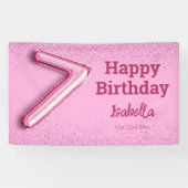 ピンクグリッターかわいいバルーンno.7 7歳ガーリーの誕生日 横断幕 (横)