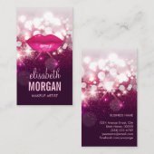 ピンクグリッターきらめくメイクアップアーティストレッドリップ 名刺 (正面/裏面)