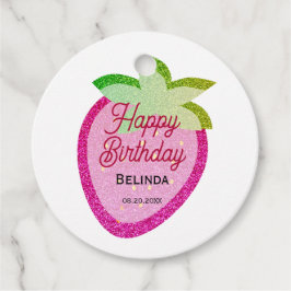 ピンクグリッターきらめくY2Kイチゴ誕生日 フェイバータグ