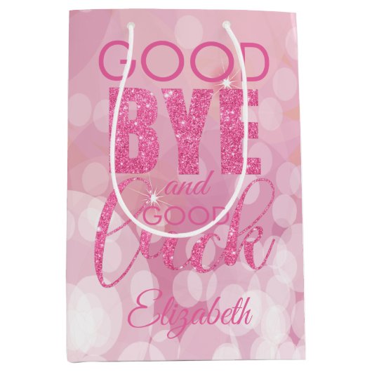 ピンクグリッターさよなら幸運 ミディアムペーパーバッグ (正面)