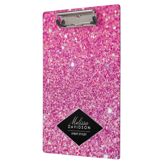 ピンクグリッターとグラマー美しい パーソナライズされた クリップボード (左)