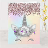 ピンクグリッターとシルバーユニコーン カード (黄色い花)