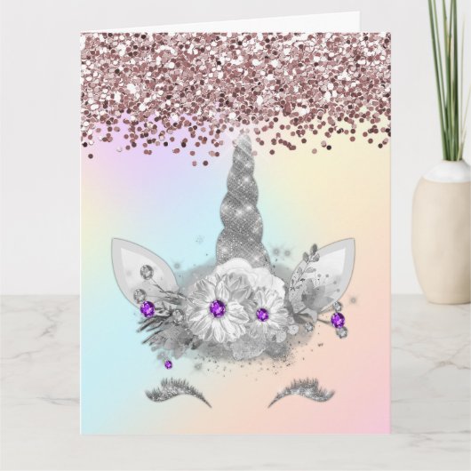 ピンクグリッターとシルバーユニコーン カード (正面)