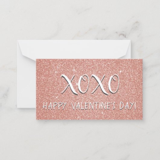 ピンクグリッターとスパークルバレンタインデー ノートカード (正面)