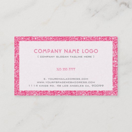 ピンクグリッターとスパークルピンクのアクセント 名刺 (裏面)