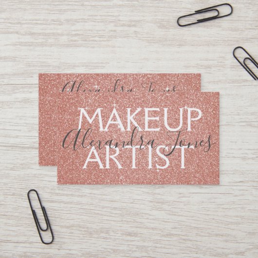 ピンクグリッターとスパークルメイクアップアーティスト 名刺 (正面/裏面インサイチュ)