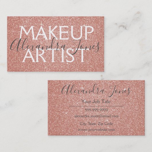 ピンクグリッターとスパークルメイクアップアーティスト 名刺 (正面/裏面)