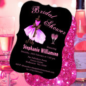 ピンクグリッターとピンクドレスブライダルシャワー 招待状