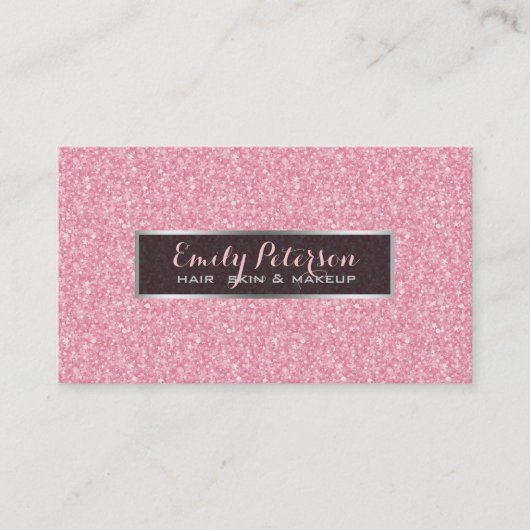 ピンクグリッターとブラックシルバーのアクセント 名刺 (正面)