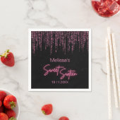 ピンクグリッターとブラックスウィート16誕生日 スタンダードカクテルナプキン (インサイチュ)