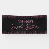 ピンクグリッターとブラックスウィート16誕生日 横断幕 (横)