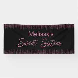 ピンクグリッターとブラックスウィート16誕生日 横断幕