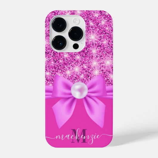 ピンクグリッターとボウ iPhoneケース (裏面)