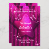 ピンクグリッターに似たスターバースデーパーティ招待状 招待状 (正面/裏面)