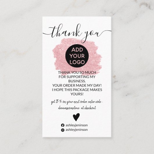 ピンクグリッターのブラシストロークのロ感謝していゴの順序 名刺 (正面)