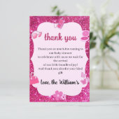 ピンクグリッターのベビーガールシャワー サンキューカード (スタンド正面)