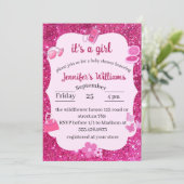 ピンクグリッターのベビーガールシャワー 招待状 (スタンド正面)