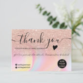 ピンクグリッターの虹のユニコーン感謝してい大理石よ サンキューカード (スタンド正面)