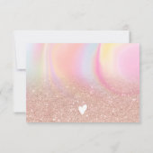 ピンクグリッターの虹のユニコーン感謝してい大理石よ サンキューカード (裏面)