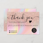 ピンクグリッターの虹のユニコーン感謝してい大理石よ サンキューカード (正面/裏面)