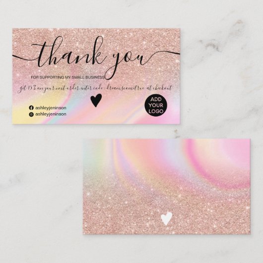 ピンクグリッターの虹大理石感謝してい注文 名刺 (正面/裏面)