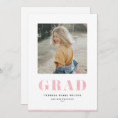 ピンクグリッターはっきりしたグラードタイポグラフィ卒業写真 案内状 (正面/裏面)