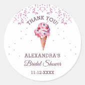 ピンクグリッターアイスクリームブライダルシャワーありがとう ラウンドシール (正面)